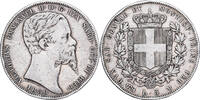 Italien Staaten 5 Lire SARDINIA, Vittorio Emanuele II, Genoa, Silber -