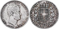 Italien Staaten 5 Lire SARDINIA, Carlo Alberto, Torino, Silber, S+ -