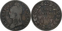 Frankreich 5 Centimes Dupré, Strasbourg, Kupfer, S+, Gadoury:126a -