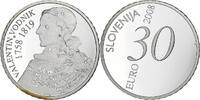 30 Euro 2008 Utrecht Slowenien Valentin Vodnik, PP, Utrecht, Silber, STGL, KM:76 STGL