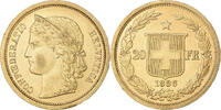 Schweiz 20 Francs Helvetia, Bern, Gold, SS+, KM:31.3 -