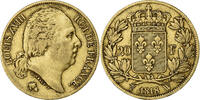 Frankreich 20 Francs Louis XVIII, Lille, Gold, SS, Gadoury:1028 -