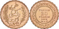 Tunesien 20 Francs Ali III, Paris, Gold, SS+, KM:227 -