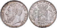 Belgien 5 Francs Leopold II, Brussels, Small head, Silber, SS, KM:24 -