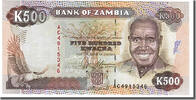 Sambia 500 Kwacha Geldschein, UNZ -