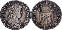 Frankreich 1/4 Écu à la mèche longue Louis XIV, Rennes, Silber, S -