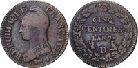 Frankreich 5 Centimes Directoire, Lyon, Kupfer, S+, Gadoury:126 -