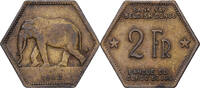 Belgisch-Kongo 2 Francs Philadelphia, Messing, SS, KM:25 -