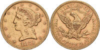 Vereinigte Staaten $5, Half Eagle 1873 U.S. Mint Coronet Head, U.S. Mint, Gold, SS