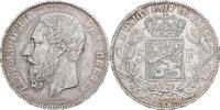 Belgien 5 Francs, 5 Frank 1873 Brussels Leopold II, Brussels, Silber, SS+, KM:24