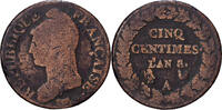 Frankreich 5 Centimes Dupré, Paris, Bronze, SGE+, Gadoury:126a -