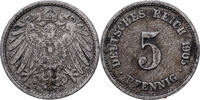 German Empire 5 Pfennig Wilhelm II, Karlsruhe, Kupfer-Nickel, SS, KM:11 -