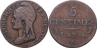Frankreich 5 Centimes Dupré, Paris, Bronze, S+, Gadoury:124, KM:635.1 -
