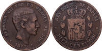 Spanien 10 Centimos Alfonso XII, Madrid, Bronze, SS, KM:675 -