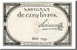 Frankreich 5 Livres Geldschein, Loiseau, 1793-10-31, SS, KM:A76 -