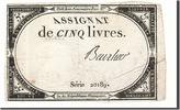 Frankreich 5 Livres Geldschein, Beurlier, 1793-10-31, SS, KM:A76 -