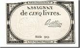 Frankreich 5 Livres Geldschein, Berthier, 1793-10-31, S+, KM:A76 -