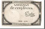 Frankreich 5 Livres Geldschein, Dubosc, 1793-10-31, S+, KM:A76 -
