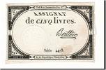 Frankreich 5 Livres Geldschein, Berthier, 1793-10-31, SS+, KM:A76 -