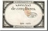 Frankreich 5 Livres Geldschein, Fenix, 1793-10-31, S+, KM:A76 -