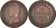 Frankreich Decime Münze, Dupré, Strasbourg, SGE+, Bronze, KM:644.4 -