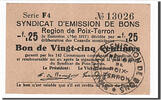 Frankreich 25 Centimes Geldschein, Poix-Terron, VZ+, Pirot:08-144 -