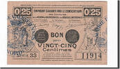 Frankreich 25 Centimes Geldschein, Valenciennes, VZ, Pirot:59-2580 -