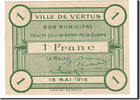 Frankreich 1 Franc Geldschein, Vertus, UNZ-, Pirot:51-55 -