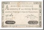 Frankreich 5 Livres Geldschein, Corset, 1791-11-01, SS+, KM:A50 -