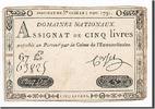 Frankreich 5 Livres Geldschein, Corset, 1791-11-01, SS, KM:A50 -