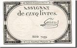 Frankreich 5 Livres Geldschein, Gérard, 1793-10-31, SS, KM:A76 -