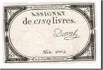 Frankreich 5 Livres Geldschein, Duval, 1793-10-31, SS, KM:A76 -