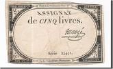 Frankreich 5 Livres Geldschein, Maugé, 1793-10-31, S+, KM:A76 -