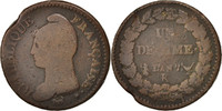 Frankreich Decime Münze, Dupré, Bordeaux, SGE, Bronze, KM:644.8 -