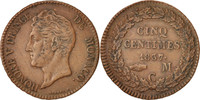 Monaco 5 Centimes, Cinq Honore V, SS, Copper, KM:95.2a