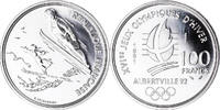 Frankreich 100 Francs Münze, Ski jumpers, JO Albertville 92, ESSAI -