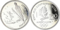 Frankreich 100 Francs Münze, Albertville 92, saut à ski, BE, UNZ -
