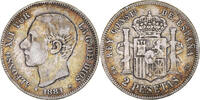 Spanien 2 Pesetas Münze, Alfonso XII, Madrid, SS, Silber, KM:678.2 -
