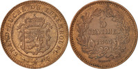 Luxemburg 5 Centimes Münze, William III, Utrecht, VZ+, Bronze, KM:22.1 -