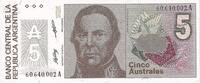 Argentinien 5 Australes Geldschein, KM:324b, UNZ -