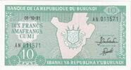 Burundi 10 Francs 1989-10-01, KM:33b, UNZ -