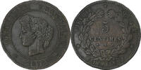 Frankreich 5 Centimes Cérès, Paris, Bronze, SS, Gadoury:157a, KM:821.1 -