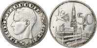 Belgien 50 Francs, 50 Frank Baudouin I, Silber, VZ, KM:150.1 -