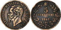 Italien 5 Centesimi Vittorio Emanuele II, Milan, Kupfer, S+, KM:3.2 -