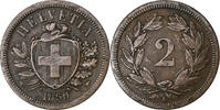 Schweiz 2 Rappen Paris, Bronze, SS, KM:4.1 -