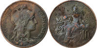 Frankreich 10 Centimes Dupuis, Paris, Bronze, SS+, Gadoury:277, KM:843 -
