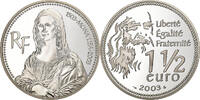 Frankreich 1-1/2 Euro Mona Lisa, Paris, Silber, UNZ, KM:1353 -