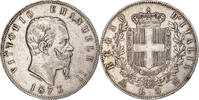Italien 5 Lire Vittorio Emanuele II, Milan, Silber, SS, KM:8.3 -