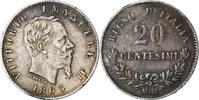Italien 20 Centesimi Vittorio Emanuele II, Milan, Silber, SS, KM:13.1 -