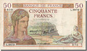 Frankreich 50 Francs Geldschein, 50 F 1934-1940 ''Cérès'', 1939-03-09 -